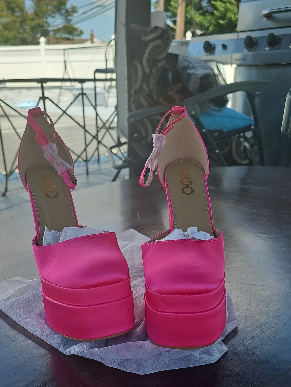 EGO Hot Pink Double  Platform Block Heel Sandals - Womens Sz 7 New